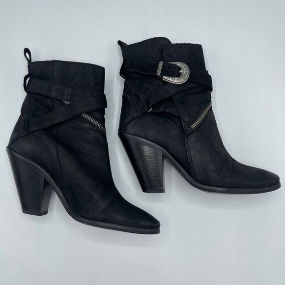 AllSaints TEJUS Ladies Black Leather Buckle Western Ankle - Picture 4 of 12